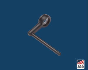 Riester specula L3 4mm in black, positioned in center on blue background; TAA Compliant box with American flag in lower right corner