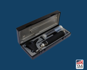 Otoscope in multiple pieces in a black case