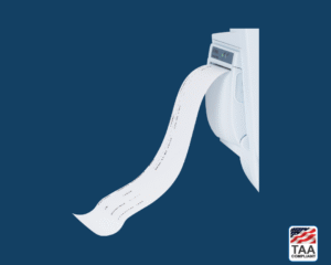 A compact medical printer with a front-facing display, control buttons, and paper slot