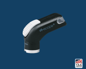 A metallic tongue blade holder with a flat gripping surface